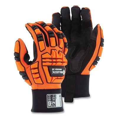 Knucklehead X10 Armor Skin Mechanics Gloves, Stretch Knit/TPR/Armor Skin/PVC, 11/X-Large, Black/Hi-vis Orange