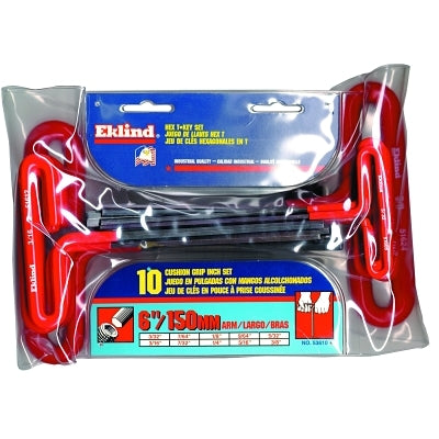 Cushion Grip Hex T-Key Set, 10 per pouch, Hex Tip, Inch, 6 in Handle