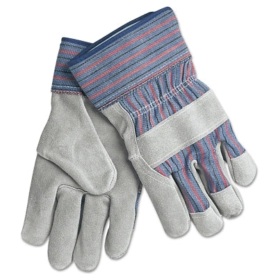 Select Shoulder Split Cow Golves, Large, Blue/Red/Blk Striped Fabric/Gray Leather