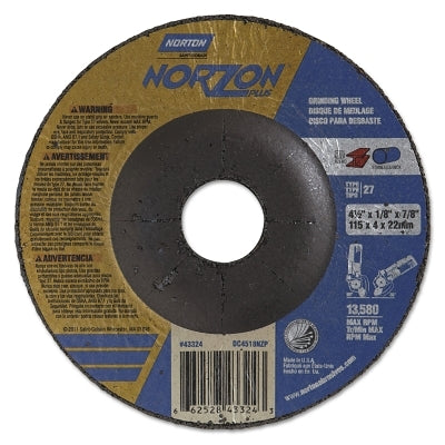 Type 27 NorZon Plus Depressed Center Wheel, 4 1/2" Dia, 1/8" Thick, 7/8" Arbor