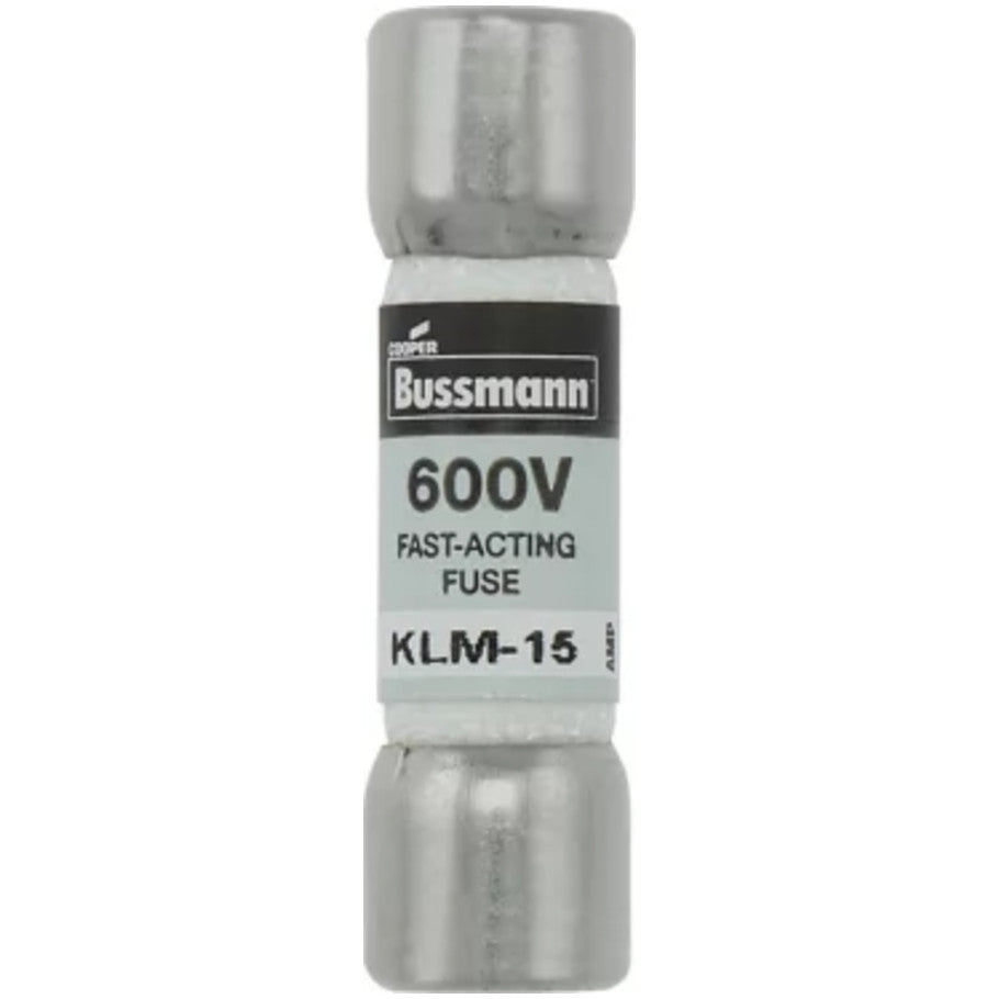 KLM Series Fast Acting Supplemental Fuse, Melamine Tube, 15A, 600V ac/dc, 13/32 x 1-1/2 in., Color Code Black