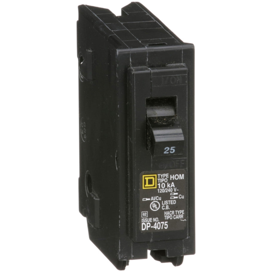 Homeline Circuit Breaker, Plug-In, 10kA, 120/240 Vac, 1-Pole, 25A