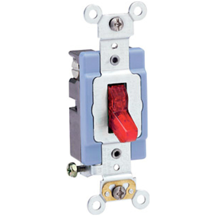 Pilot Light Toggle AC Quiet Switch, Extra Heavy Duty, Industrial, 1-Pole, 15A, Red