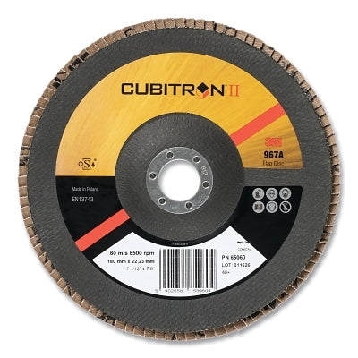 3M 051125-86715 Cubitron II Flap Discs 967A, 5 in dia x 7/8 in AH, T27, 40+, 12000 RPM