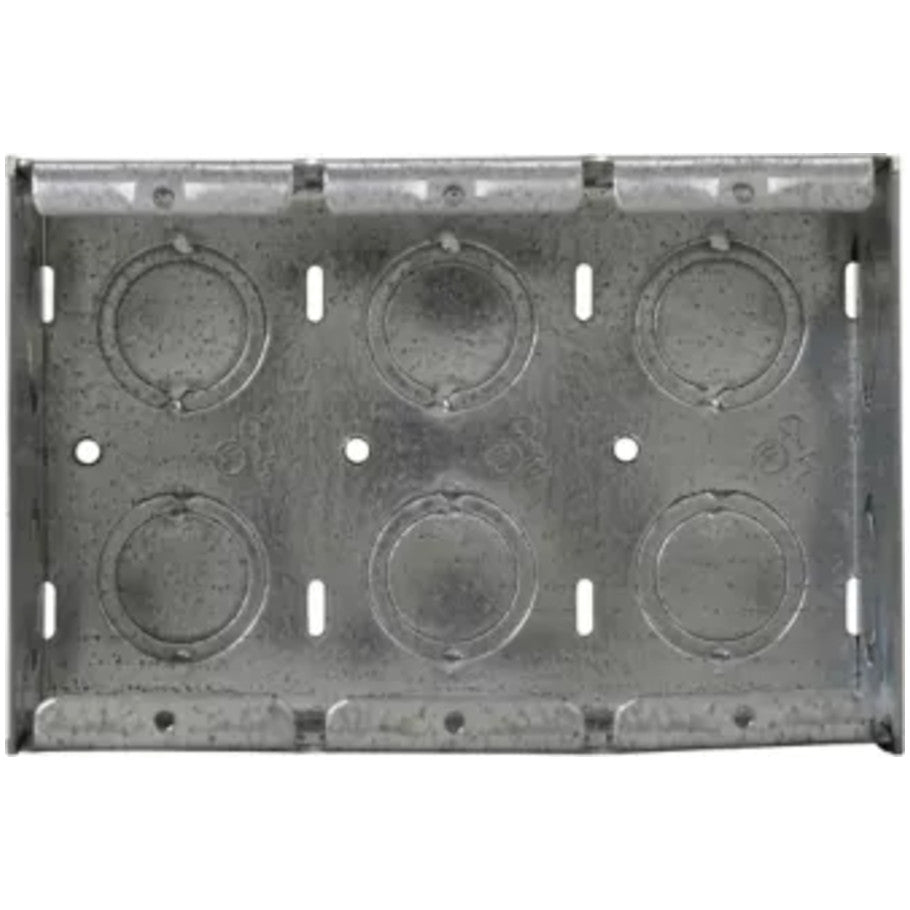 Masonry Box, Steel, 3-Gang, 2-1/2 in. D, (10) 1/2 3/4 in. C Side Knockouts, (6) 1/2 3/4 in. C Knockouts