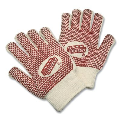 Red Brick Terrycloth Work Gloves, 9460K, Large, Nitrile Blocks, Cut A3/Contact Heat 5 Palm Only, Natural