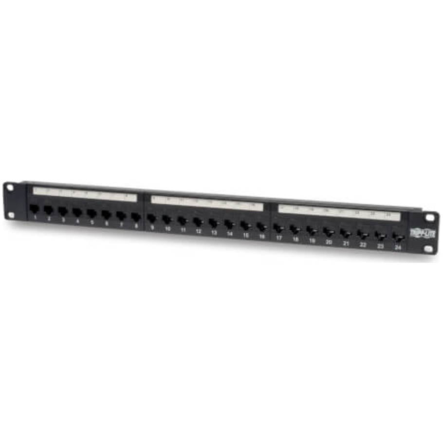24-Port 1U Rack-Mount Cat6/Cat5 Feedthrough Patch Panel, RJ45 Ethernet,  TAA