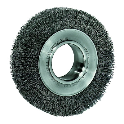 Wide-Face Crimped Wire Wheel, 6 in Dia. x 1 1/4 in W, 0.014 in Steel, 6,000 rpm