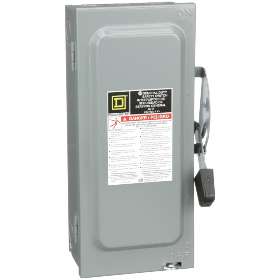 General Duty Safety Switch, Fusible, 60A, 2-Pole, 15hp, 240V ac, NEMA 1, 3-Wire