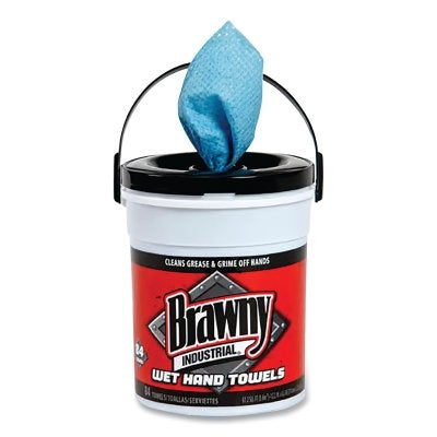 Brawny Industrial Wet Hand Towel, 12 in L, 8 in W, Blue, Pail