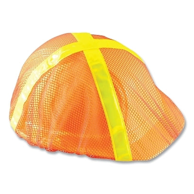 High Viz Mesh Cover, Polyester, For Regular Brim Hard Hat, One Size, Orange with Yellow Strips