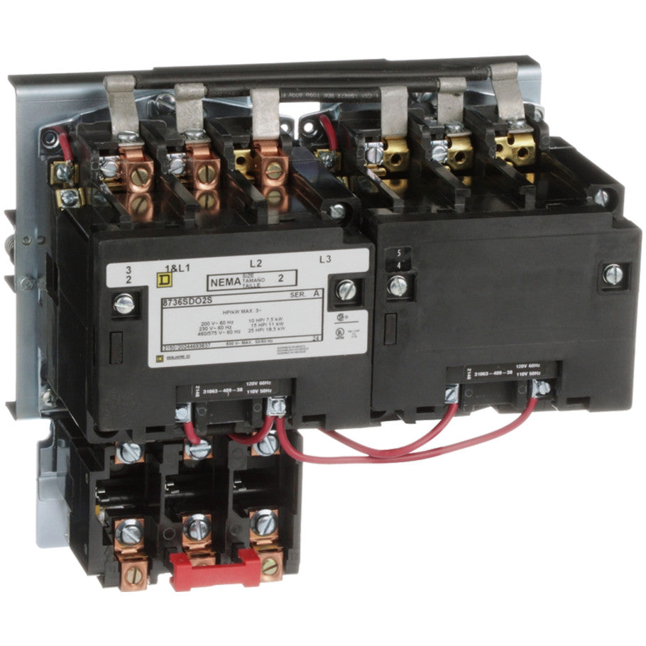 Reversing Starter, 45A, NEMA Size 2, 25 HP at 480 Vac, 3-Pole, 110/120 Vac Coil, Open