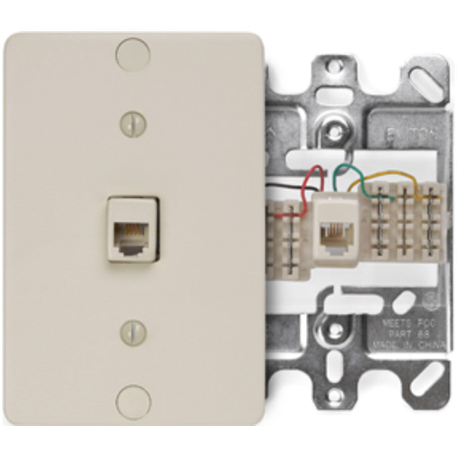 Type 630A Quick-Connect Wall Phone Jack With Plastic Wallplate, 6P4C, Ivory