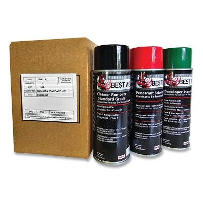 Penetrant Test Kit, Standard Grade, 1 Penetrant, 1 Developer, 2 Cleaners