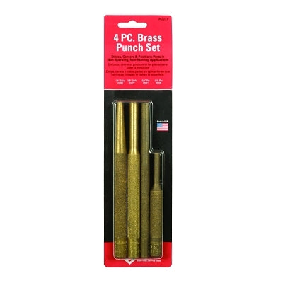 Punch Sets, 4 pc, 3/8 in Drift, 1/4 in Solid, 1/4 in Pin, 3/8 in Pin, Brass