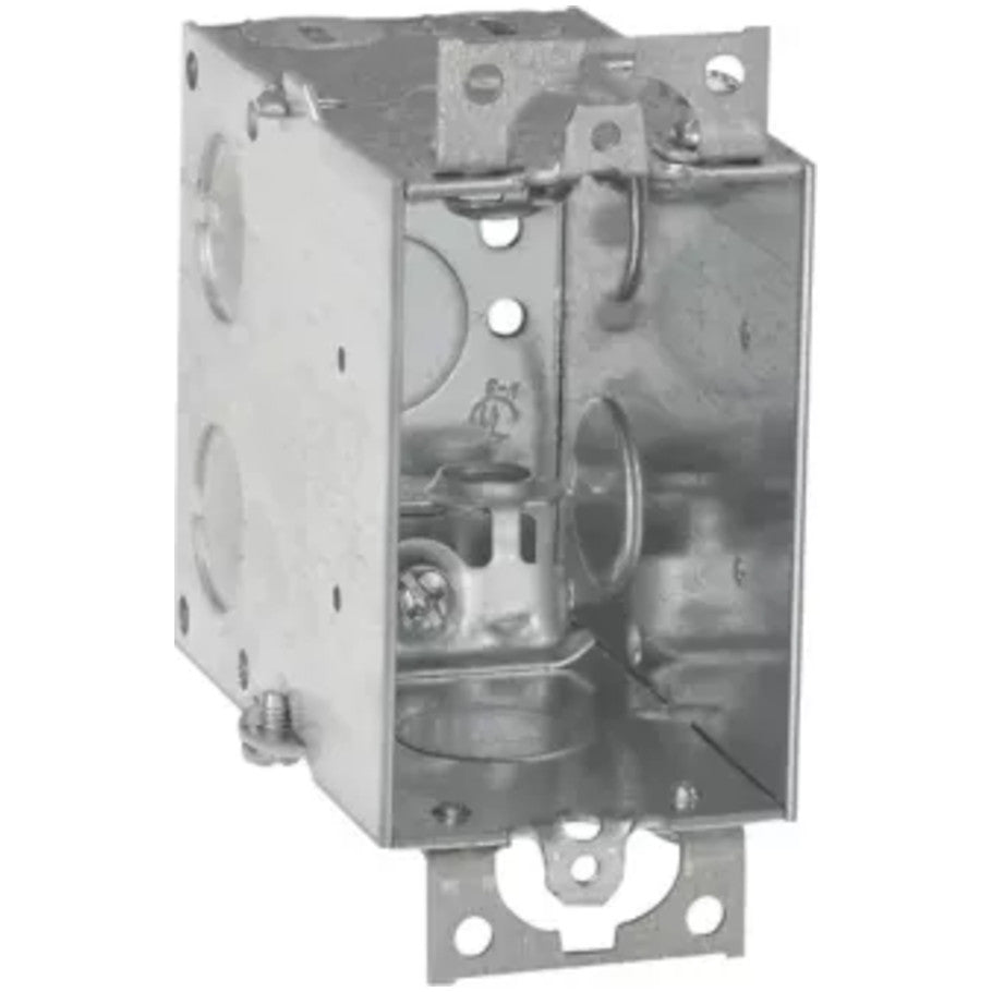 Steel Switch Box, 3x2, Gangable, 3-1/2 in. D, (4) Side Cable Clamps   (6) 1/2 in. KO, (1) 1/2 in. Bottom KO, Mounting Ears
