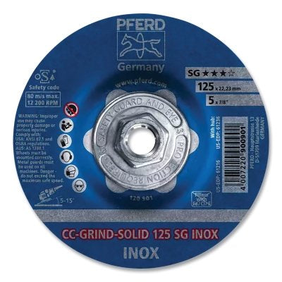 CC-GRIND-SOLID Stainless-Steel (INOX) Grinding Wheel, 5 in dia x 5/8 in-11 Threaded Arbor, 24 Grit