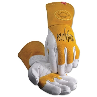 1810 revolution Cow Grain Unlined Palm 2-Layer Insulated Back MIG/Stick Welding Gloves, X-Large, Gold/White, Gauntlet Cuff