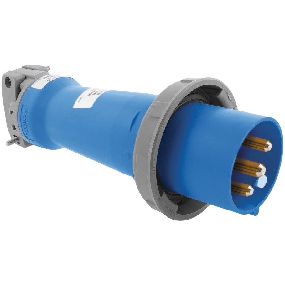 Pin and Sleeve Plug, Watertight, 60A, 250V, 2P3W, IEC, Blue