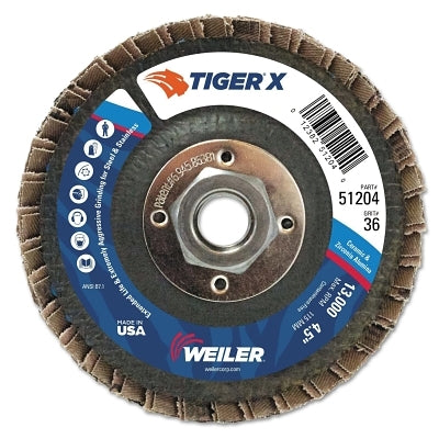 Tiger X Flap Disc, 4-1/2 in Angled, 36 Grit, 5/8 in to 11 Arbor