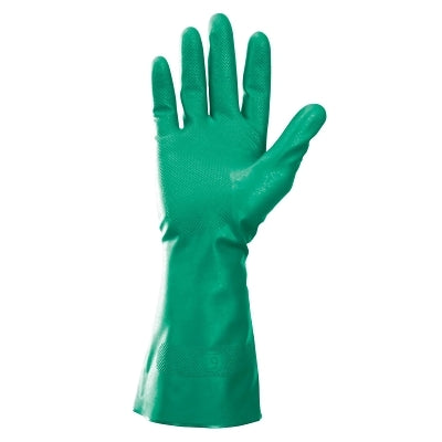 G80 Nitrile Chemical Resistant Gloves, Gauntlet Cuff, Flock, Large, Green
