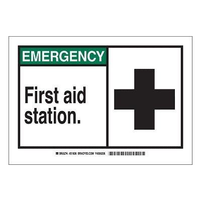 B401 7H X 10W ANSI BLK GRN/WHT FIRST AID