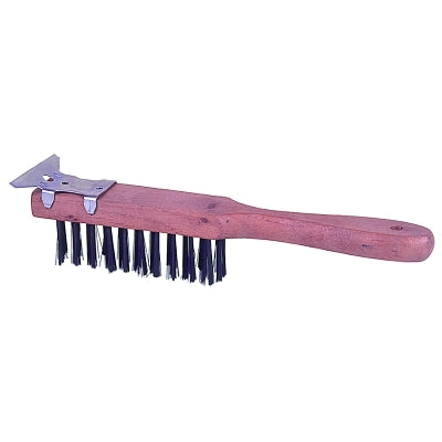 Heavy-Duty Scratch Brushes w/ Scraper, 11.5", 4X11 Rows,Steel Wire, Curved Wood