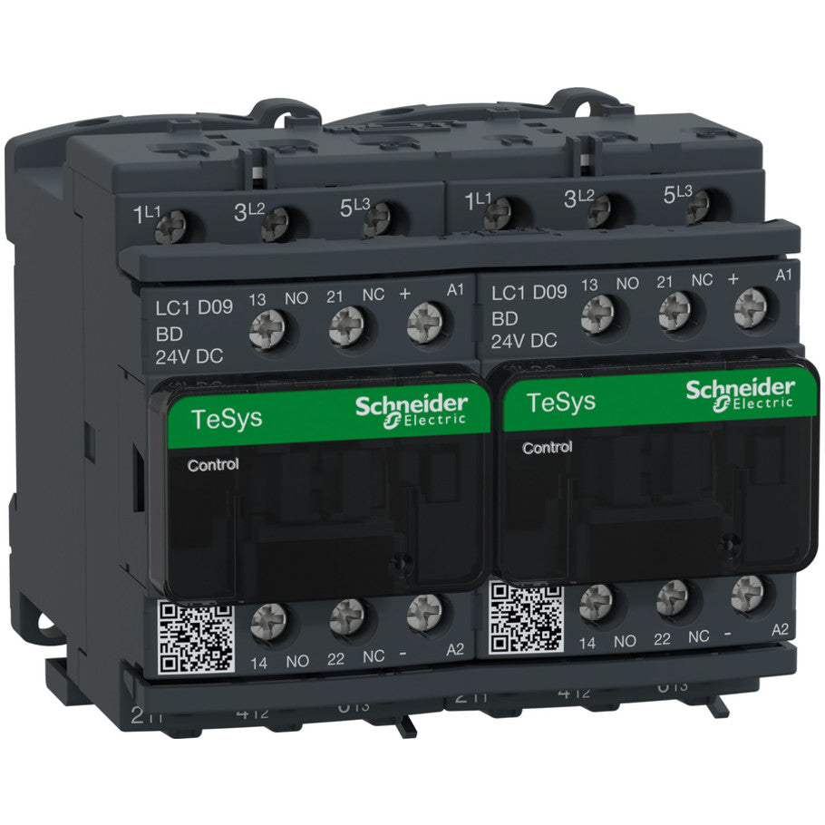 TeSys Deca reversing Contactor - 3P(3 NO) - AC-3 -    440 V 9 A - 24 V DC coil