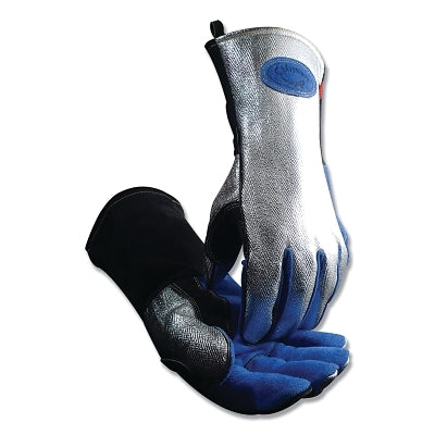 1524 Cow Split Aluminized Back Wool Insulated MIG/Stick/Plasma Welding Gloves, Black/Blue/Silver, One Size