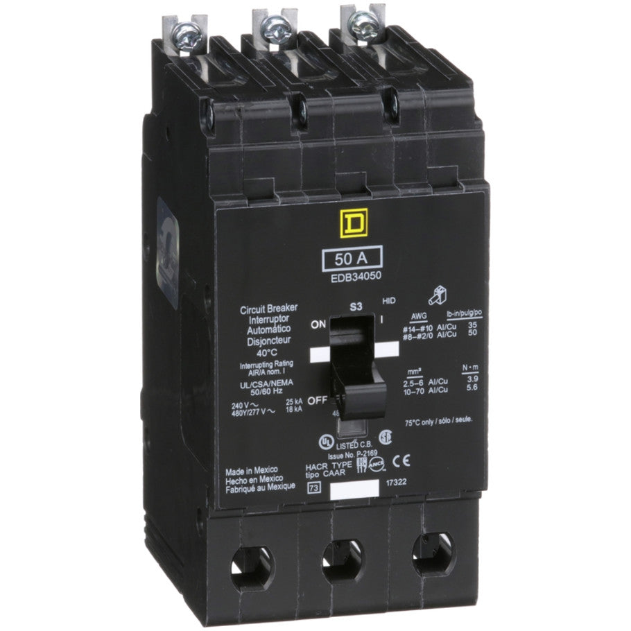 Mini circuit breaker, E-Frame, 50A, 3 pole, 480Y/277VAC, 25kA max, bolt on  TAA