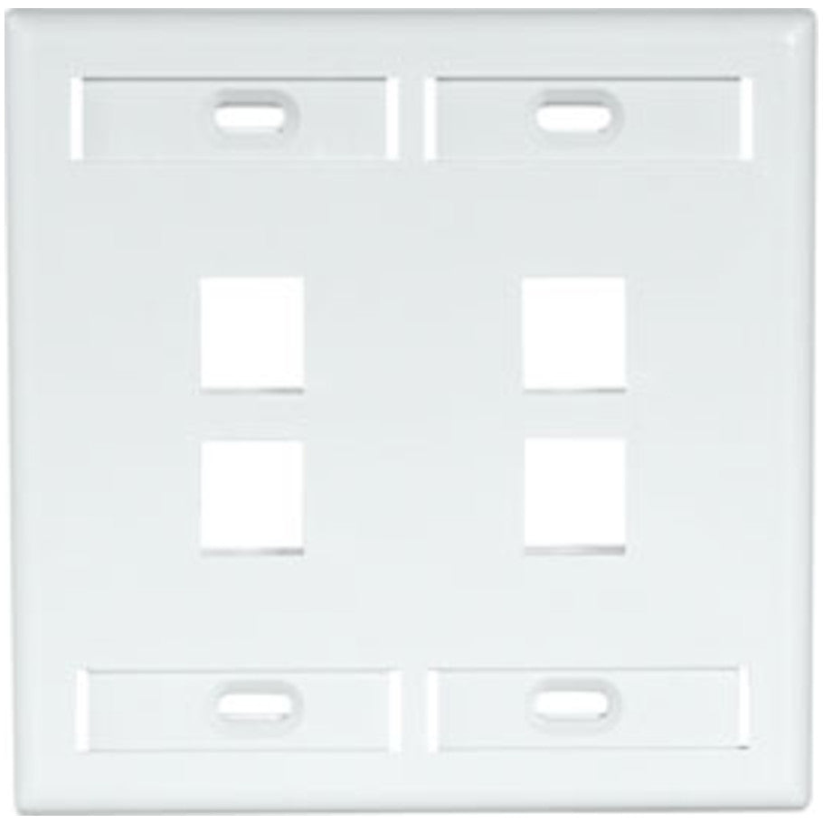 Dual-Gang QUICKPORT Wallplate with ID Windows, 4-Port, White