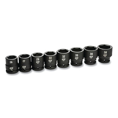 Impact Socket Set, 3/4 in Dr, 6-point, Metric, 26 mm to 38 mm, 8-Pc Standard Length, Incl Blow Mold Case