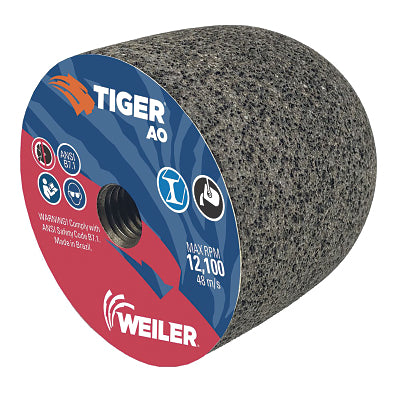 Tiger Grinding Plug, 3 in dia x 3 in Thick x 5/8 in-11 Arbor, 24 Grit, Aluminum Oxide, Type 18R, 12 EA/BX