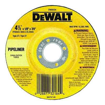 Type 27 Depressed Center Wheel, 4-1/2 in, 7/8 in Arbor, A24R Grit, Aluminum Oxide