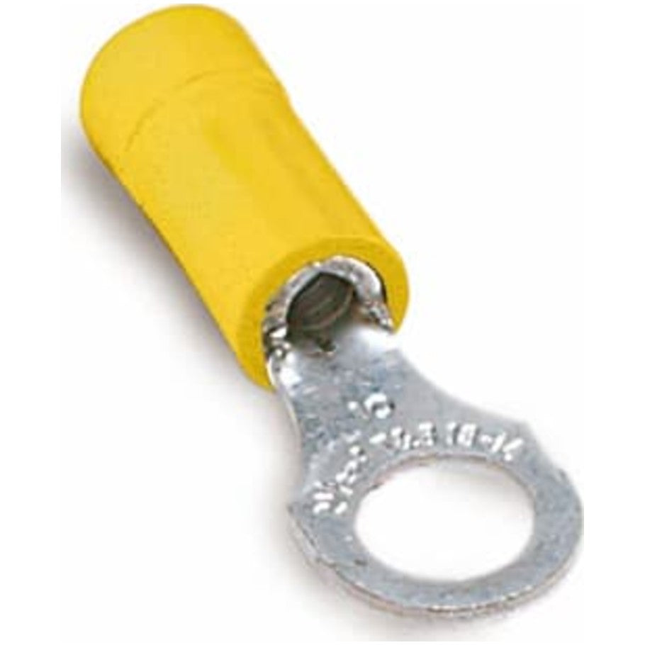 Nylon Insulated Expanded Entry Ring Terminal, Wire Range  12- 10 AWG, Color Yellow, Copper, Tin Plated
