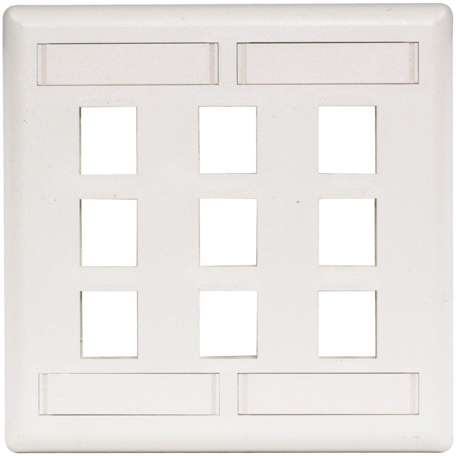 Phone/Data/Multimedia Face Plate, Face Plate, Rear-Loading, 9-Port, Double-Gang, White