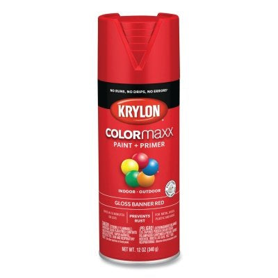 COLORmaxx Paint + Primer Spray Paint, 12 oz, Banner Red, Gloss
