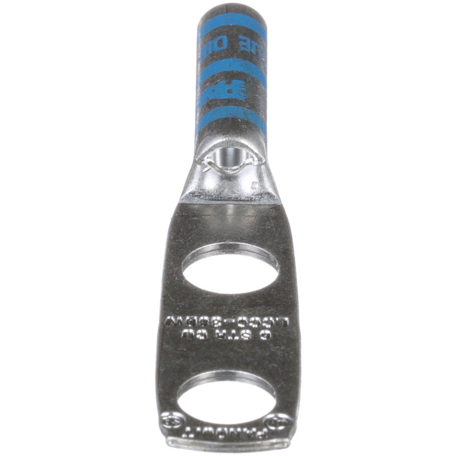 Long Barrel Lug With Inspection Window, 2-Hole, Blue, 6 AWG, 3/8 in.