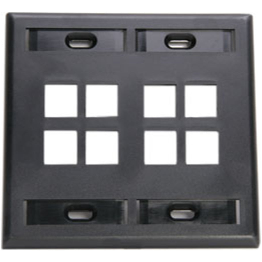 Dual-Gang QUICKPORT Wallplate with ID Windows, 8-Port, Black