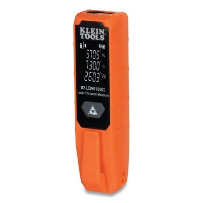 Compact Laser Distance Measure, 1.3 in L, LCD Display, PC/ABS, Silicone Rubber