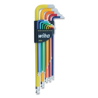 Color Coded Inch Hex L-Key Set, Ball End, Multiple Sizes