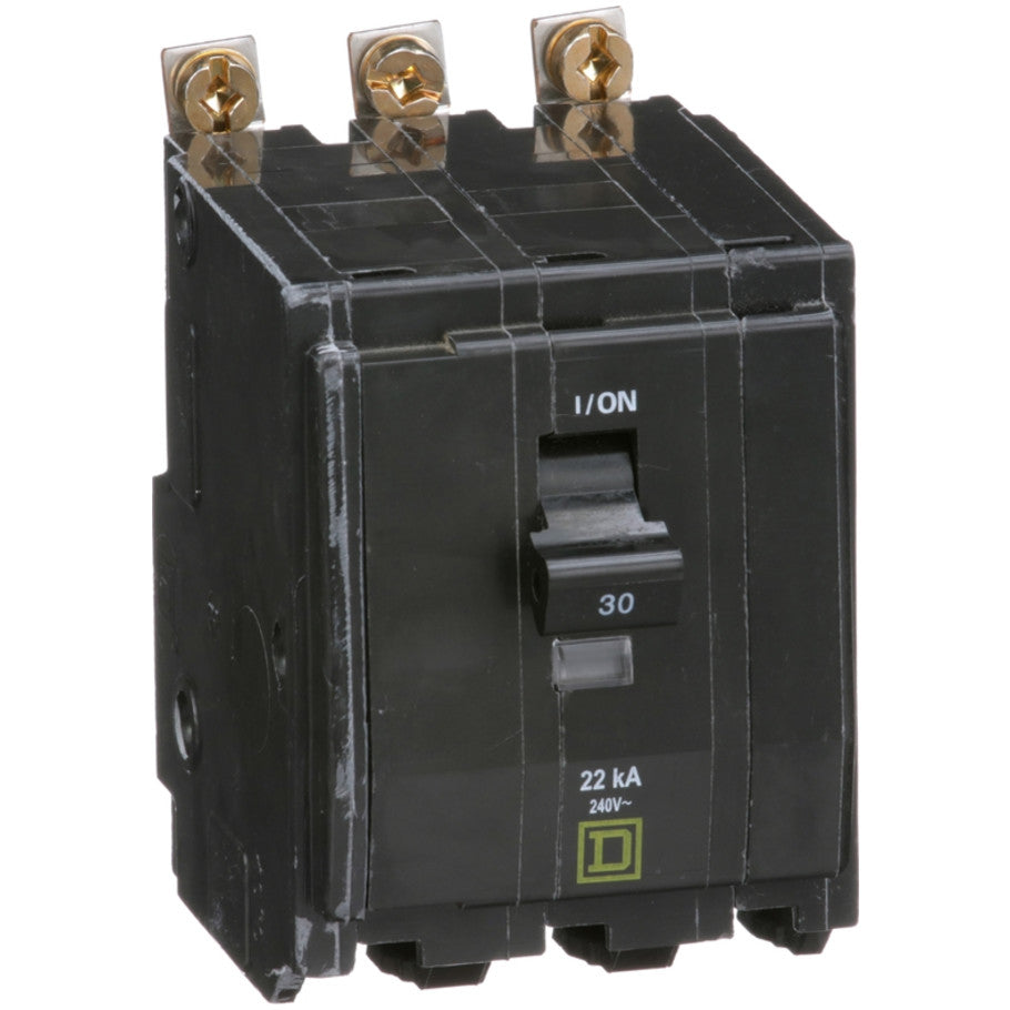 QOB Miniature Circuit Breaker, High Interrupting Capacity, Bolt On, 3 Pole, 30A, 240 Vac, 22kA
