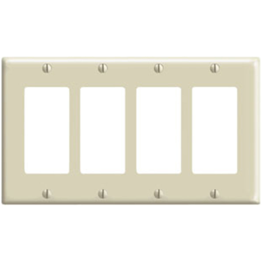 Decora/GFCI Device Wall Plate, Device Mount, 4-Gang, Thermoset, Ivory