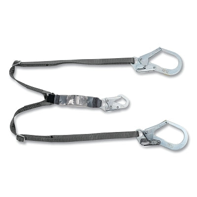 V-SERIES Standard Shock Absorbing Lanyard, 6 ft, Twin, Small/Large Snaphooks, Web, Adjustable, 400 lb