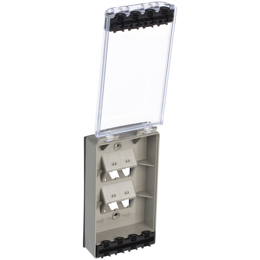 Mini-Com water-Resistant Faceplate, 4-Port, Clear Cover/Grey Base