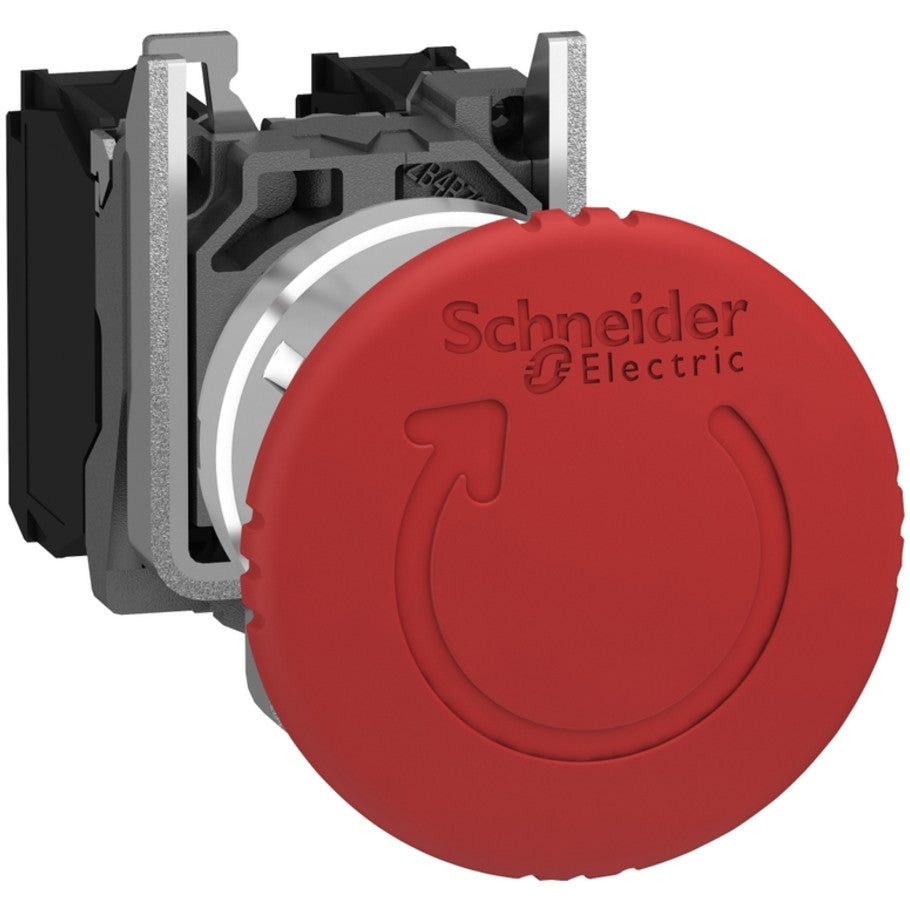 Emergency stop switching off, Harmony XB4, metal, red mushroom, 40mm, 22mm, trigger latching turn to release, 2NC