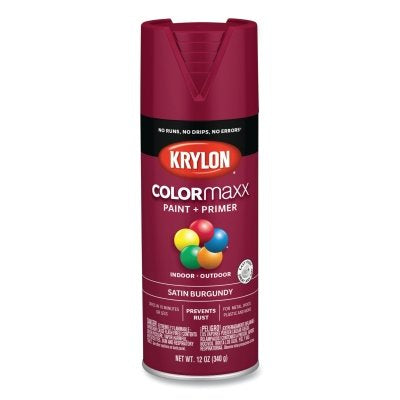 COLORmaxx Paint + Primer Spray Paint, 12 oz, Burgundy, Satin