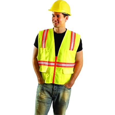 Non-ANSI Contractor Style Solid Vests, 2X-L, Hi-Viz Orange; Yellow Contrast Trim