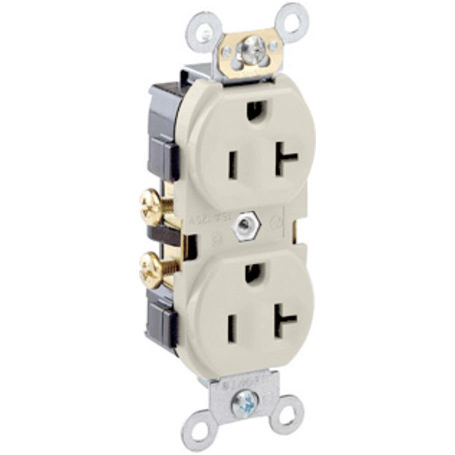Straight Blade Duplex Receptacle, 20A, 125V, 2P3W, NEMA 5-20R, Side Wired, Light Almond