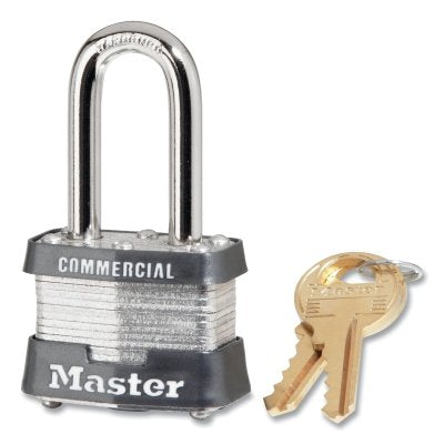 No. 3 Laminated Steel Padlock, 9/32 in dia, 5/8 in W x 1-1/2 in H Shackle, Silver/Gray, Keyed Alike, Keyed 0536